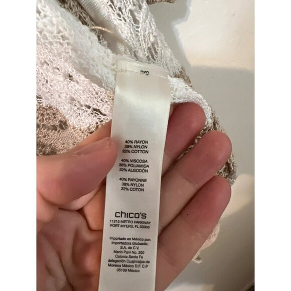 Chico's Sz 2 (US L 12) Open Front Knit Cardigan Beige White Stripe Sequin Detail - Picture 4 of 7